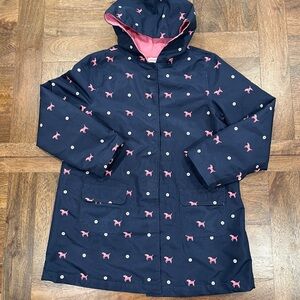Girl’s Size 7/8 Gymboree Navy Raincoat with Pink Dog Print Pockets Lined Hooded